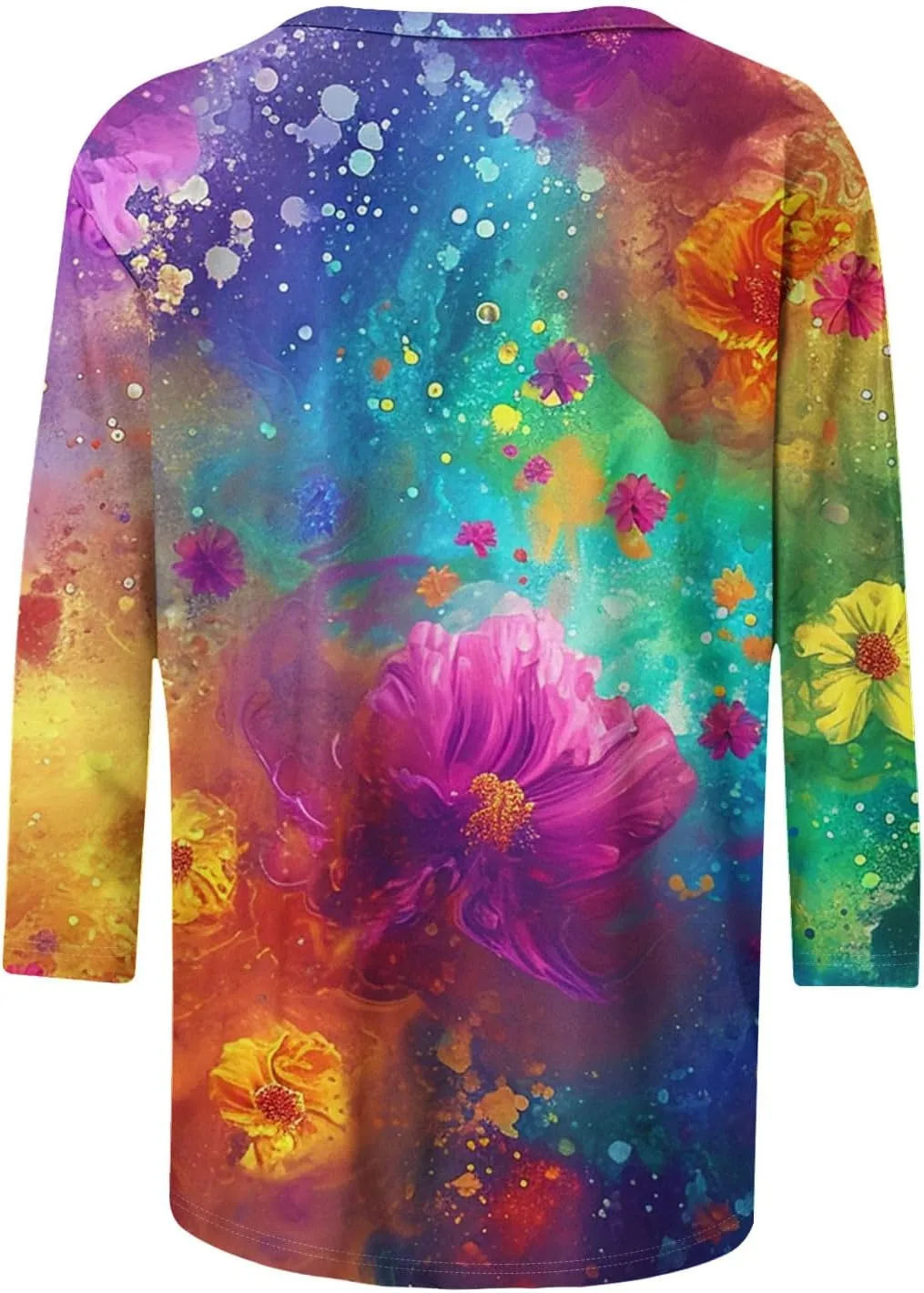 2024 Fashion Spring Tops 3/4 Sleeve Length Trendy Shirts Dressy Casual Work Blouse Ladies Tie Dye Summer Outfits
