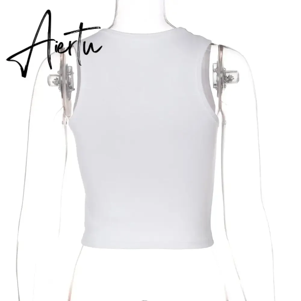 Aiertu Sleeveless O-Neck Letter Tank Crop Top Tshirt Summer Sexy Women Streetwear Y2K Party Casual Club