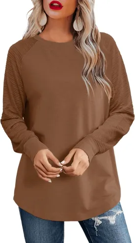 Aifer Womens Long Sleeve Tops Crew Neck Casual Shirts Fashion Loose Fit Trendy Outfits Clothes