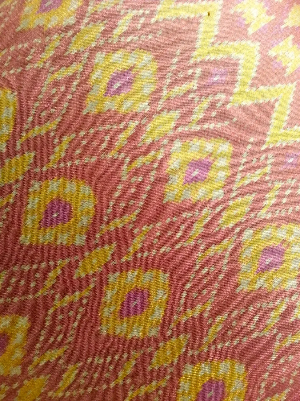 Cambodian Silk Ikat Pillow Salmon Pink and Yellow