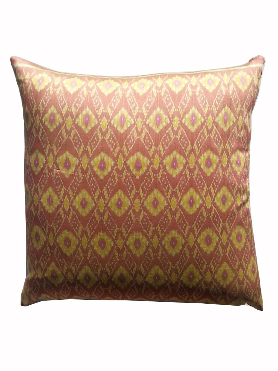 Cambodian Silk Ikat Pillow Salmon Pink and Yellow