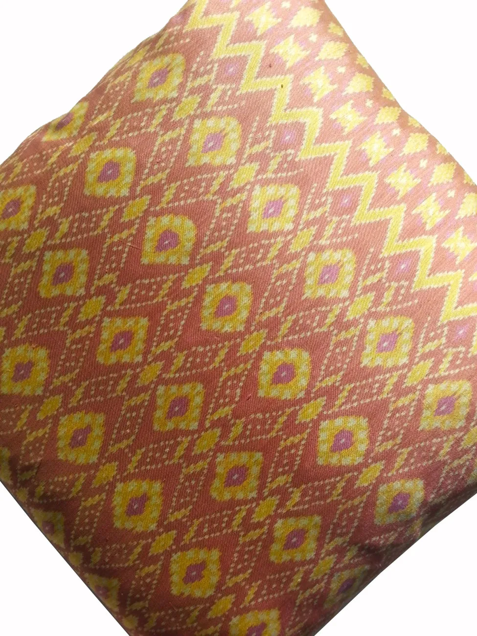 Cambodian Silk Ikat Pillow Salmon Pink and Yellow