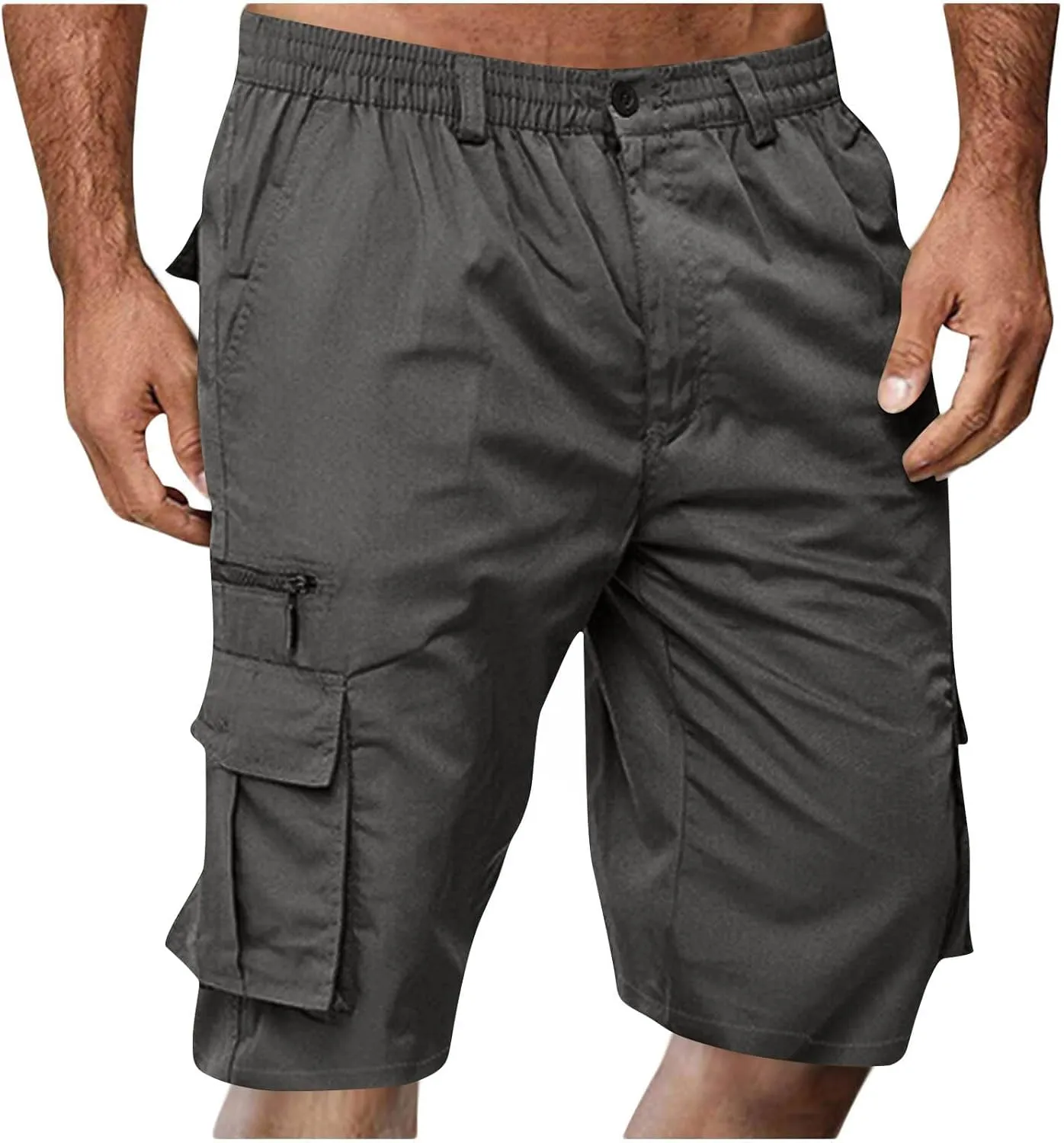 Cargo Shorts for Men Casual Elastic Waist Shorts with Pockets Lightweight Short Length Hiking Pants