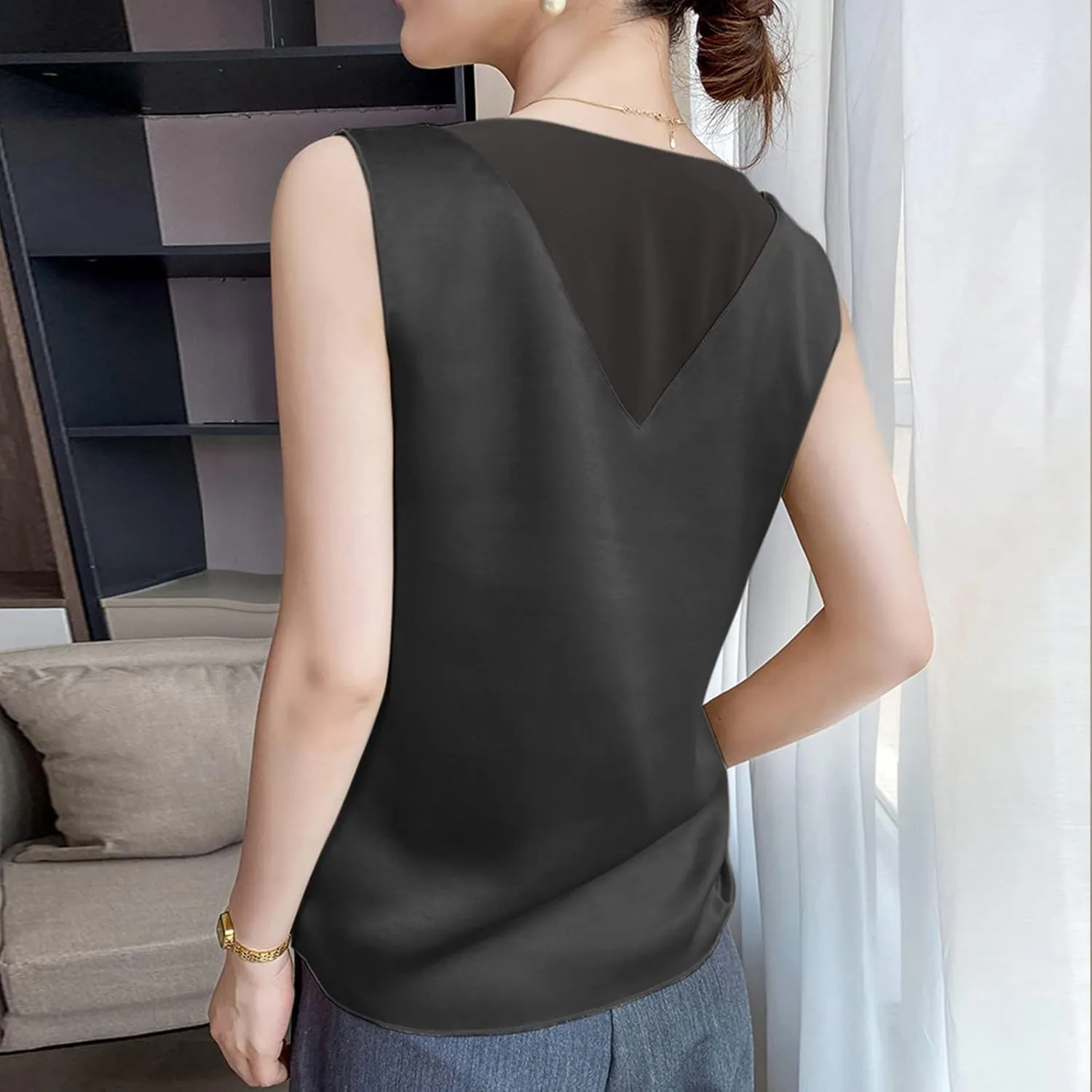 Cotton Tank Top Women Women's Camisole Glossy Satin Sleeveless V Neck Lace Toggle Womens Summer Cami Tops