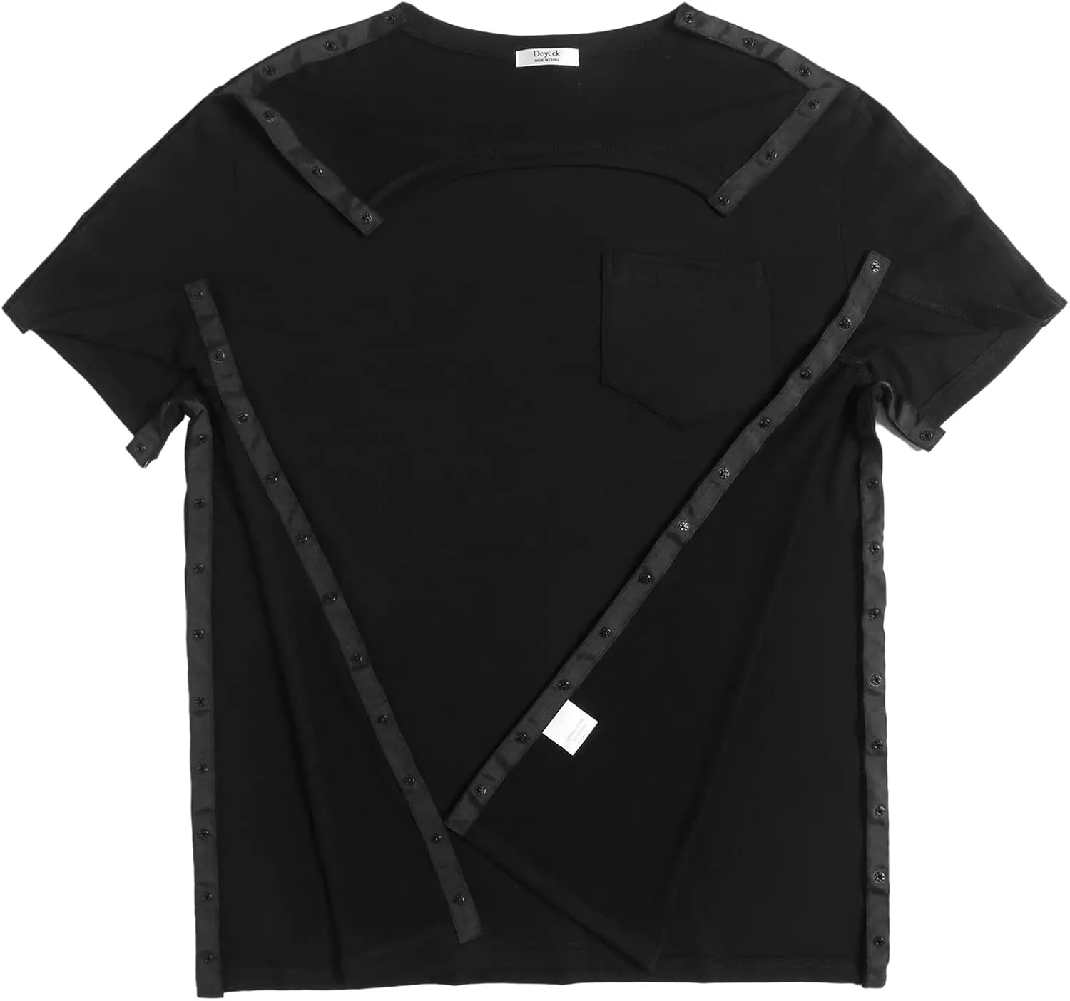 Deyeek Men's Post Shoulder Surgery Shirts Recovery Tear Away Short Sleeve Full Open Side Snap Adaptive Chemo Clothing