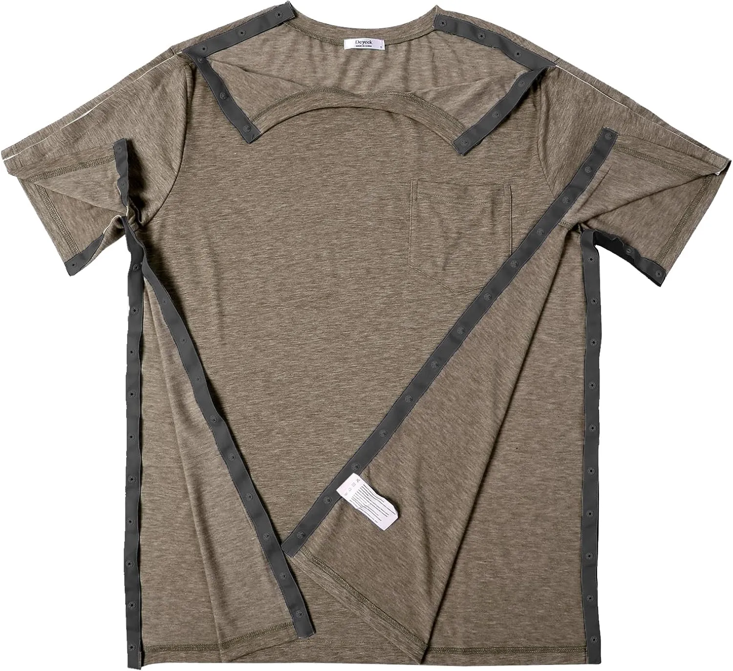 Deyeek Men's Post Shoulder Surgery Shirts Recovery Tear Away Short Sleeve Full Open Side Snap Adaptive Chemo Clothing