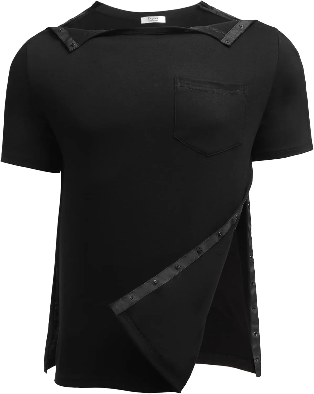Deyeek Men's Post Shoulder Surgery Shirts Recovery Tear Away Short Sleeve Full Open Side Snap Adaptive Chemo Clothing