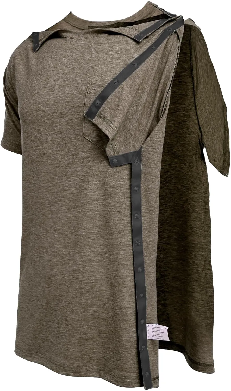 Deyeek Men's Post Shoulder Surgery Shirts Recovery Tear Away Short Sleeve Full Open Side Snap Adaptive Chemo Clothing