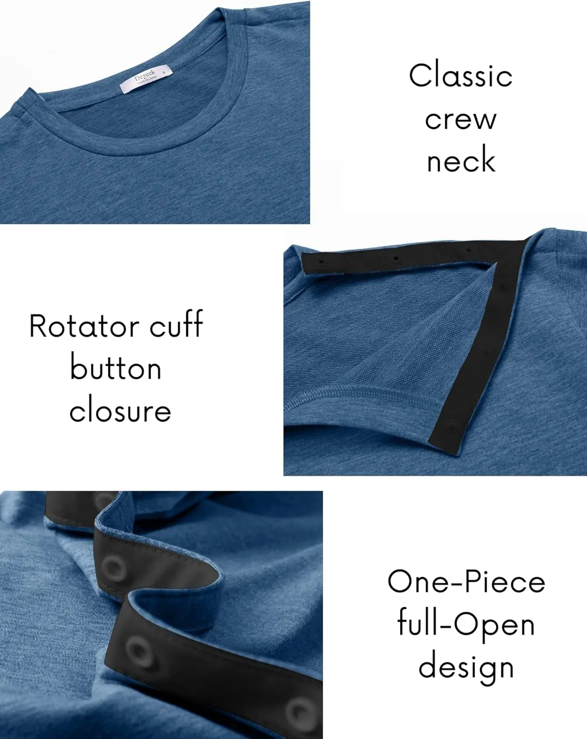 Deyeek Post Shoulder Surgery Recovery Shirts For Men Chemo Port Access Top Snap Full Tear Away Long Sleeve