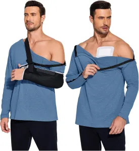 Deyeek Post Shoulder Surgery Recovery Shirts For Men Chemo Port Access Top Snap Full Tear Away Long Sleeve