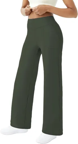FireSwan Wide Leg Yoga Pants Women Stretch Dress Lounge Pants with Pockets High Waisted Loose Casual Trousers