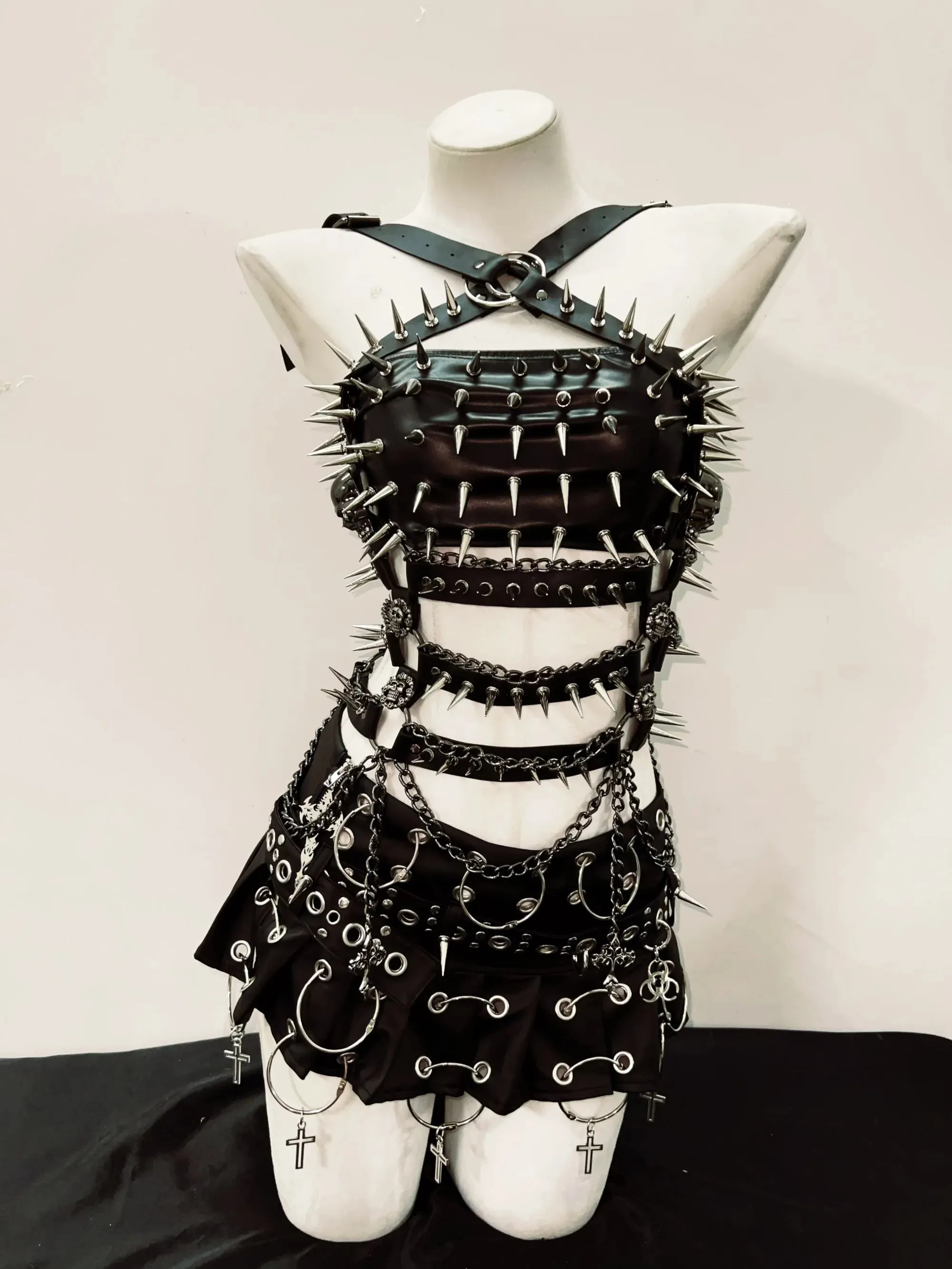 Flytonn-Cross Tops e girl clothes vintage tops gothic clothes y2k clothes gothic tank tops y2k fashion y2k crop top Rivets  tank tops