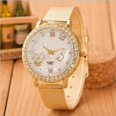 Gold Watch Women Watches Geneva Famous Brands Relogio Feminino 2017 Rhinestone Quartz Dress Ladies Mesh Wrist Clock