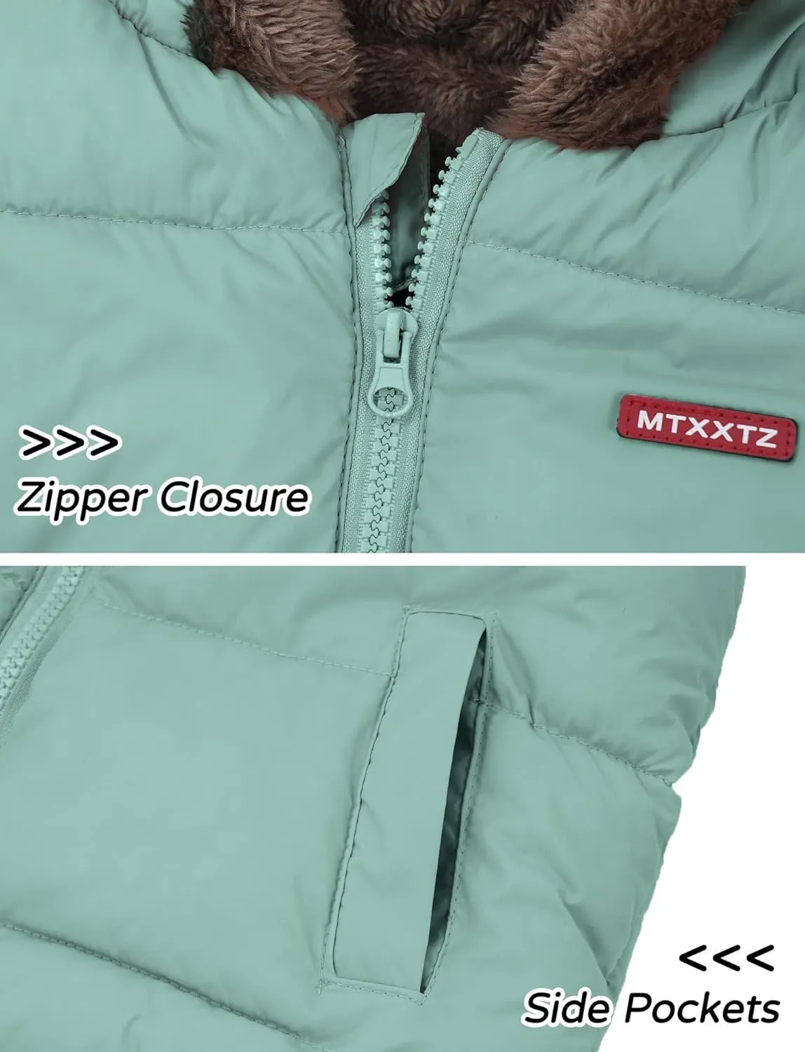 Happy Cherry Toddler Kids Puffer Hooded Vest Down Fleece Lined Jacket Windproof Coat for Winter Fall Spring