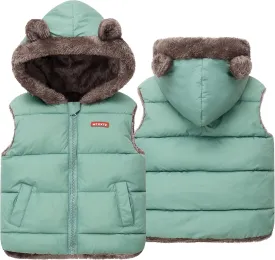 Happy Cherry Toddler Kids Puffer Hooded Vest Down Fleece Lined Jacket Windproof Coat for Winter Fall Spring