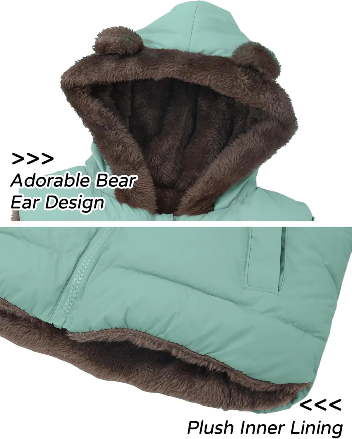 Happy Cherry Toddler Kids Puffer Hooded Vest Down Fleece Lined Jacket Windproof Coat for Winter Fall Spring
