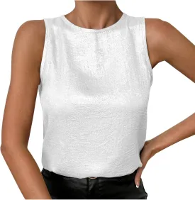 HGps8w Women's Shimmer Velvet Tank Tops Dressy Crew Neck Seeveless Cute Sparkle Glitter Party Disco Tee Shirts