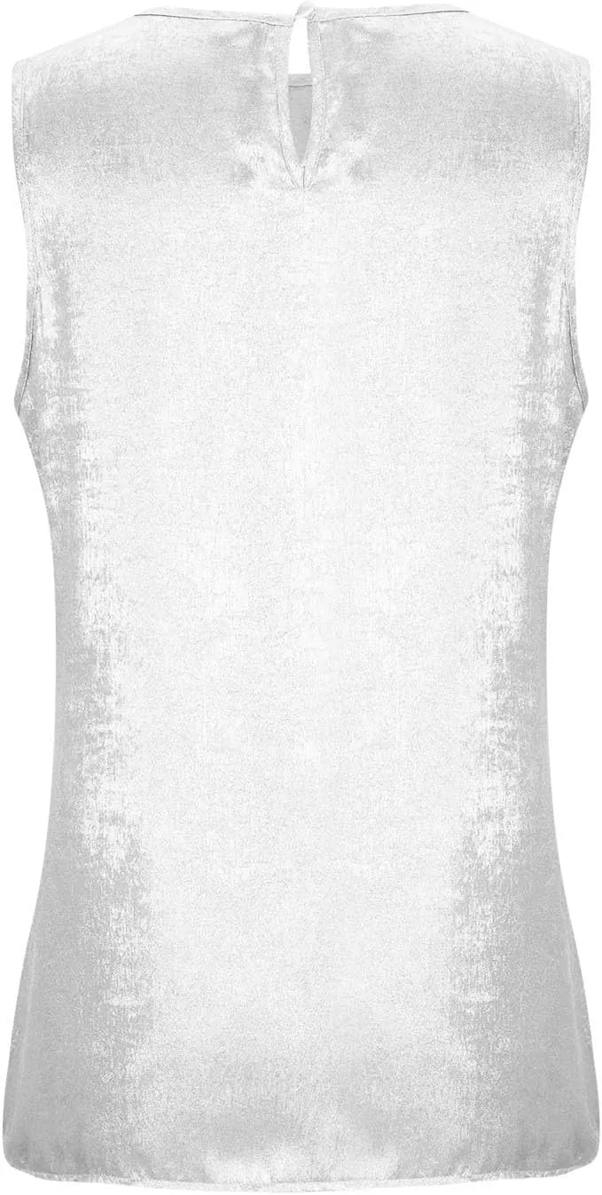 HGps8w Women's Shimmer Velvet Tank Tops Dressy Crew Neck Seeveless Cute Sparkle Glitter Party Disco Tee Shirts