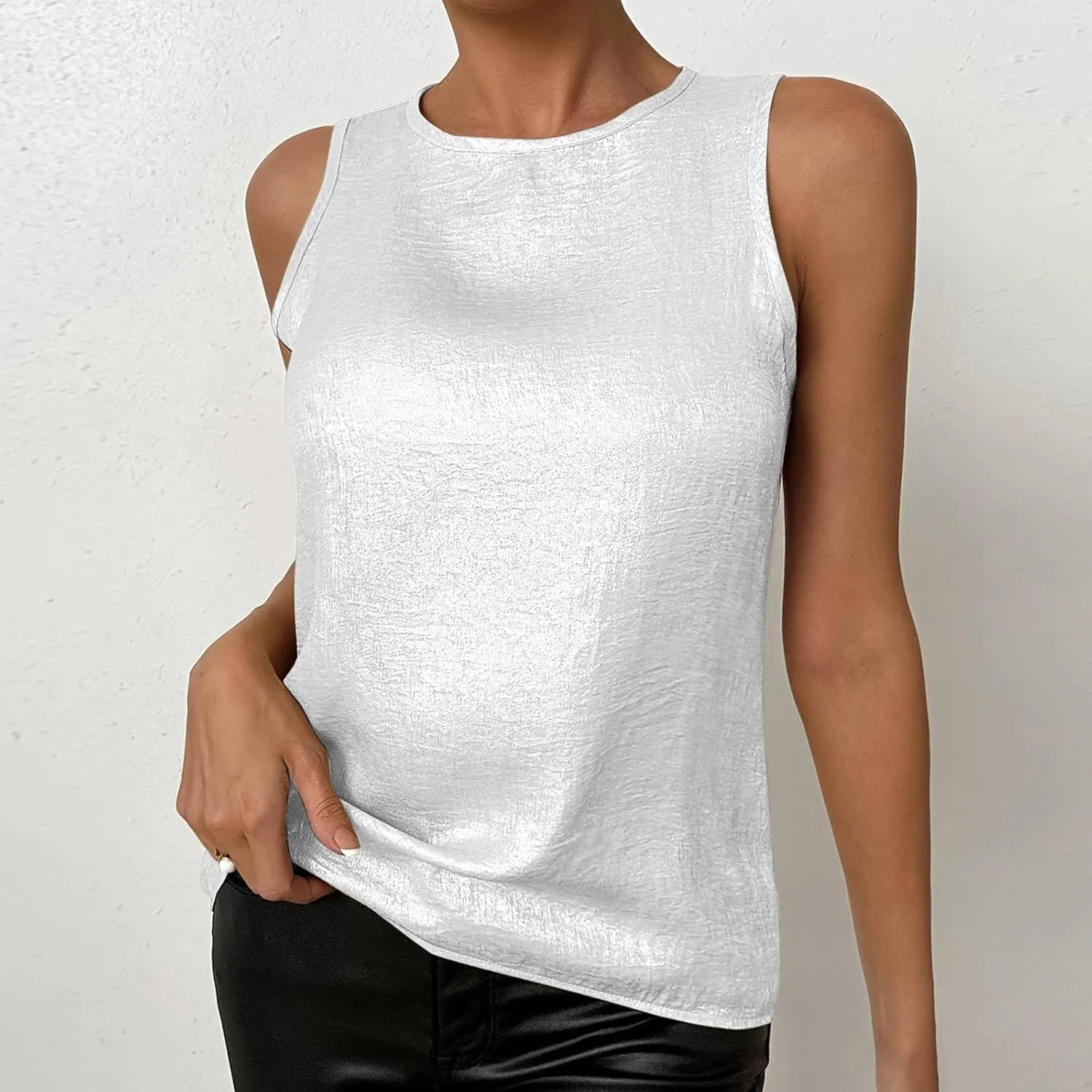 HGps8w Women's Shimmer Velvet Tank Tops Dressy Crew Neck Seeveless Cute Sparkle Glitter Party Disco Tee Shirts