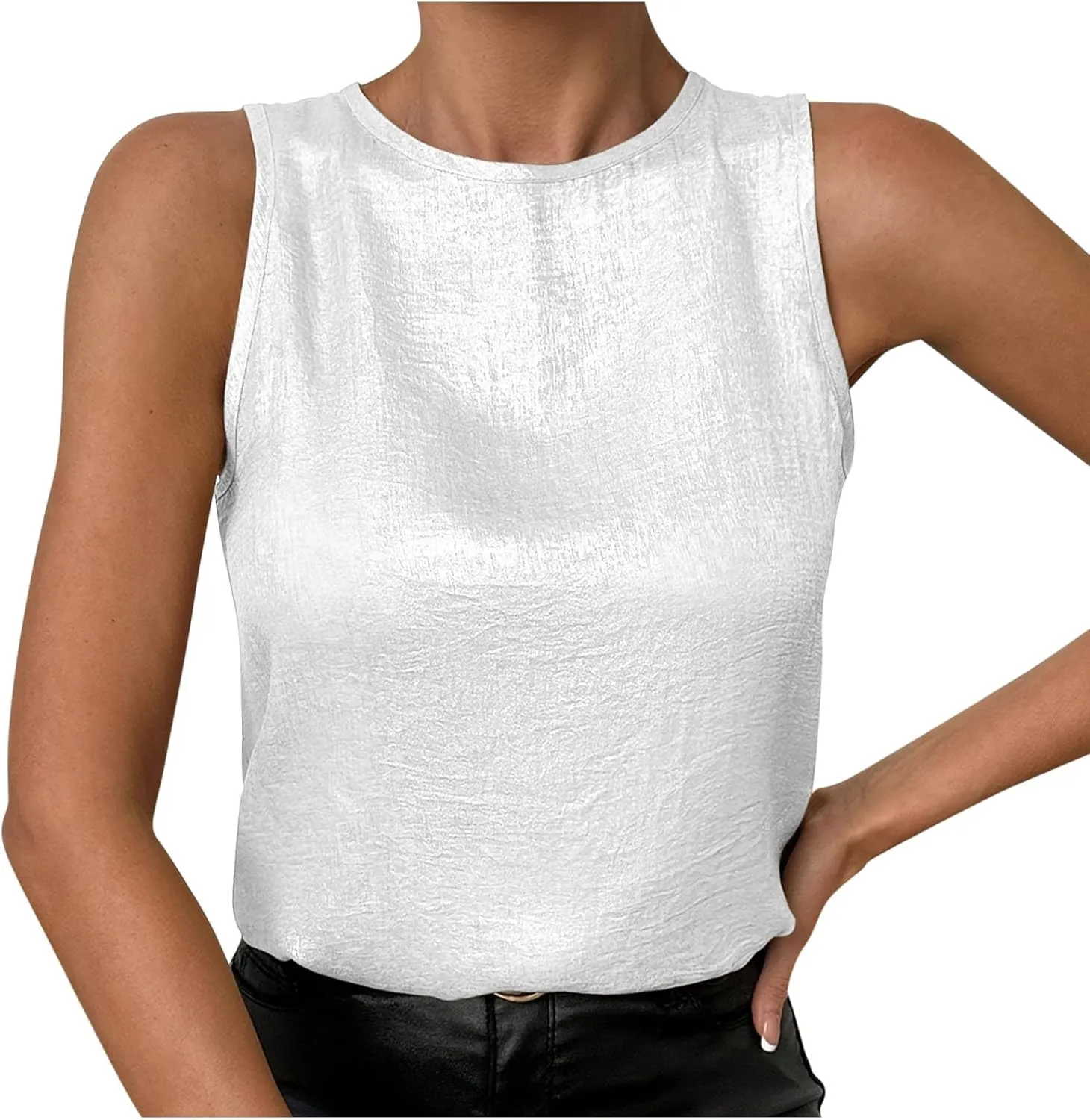 HGps8w Women's Shimmer Velvet Tank Tops Dressy Crew Neck Seeveless Cute Sparkle Glitter Party Disco Tee Shirts