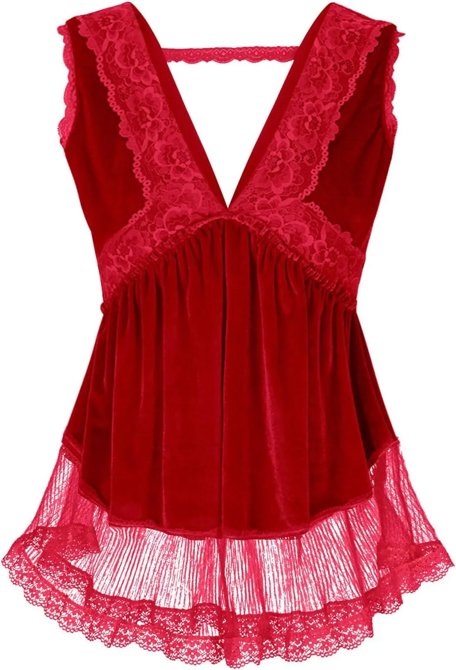 HGps8w Women's Velvet Tank Tops Sexy V Neck Lace Trim Summer Casual Sleeveless Peplum Shirts Blouses