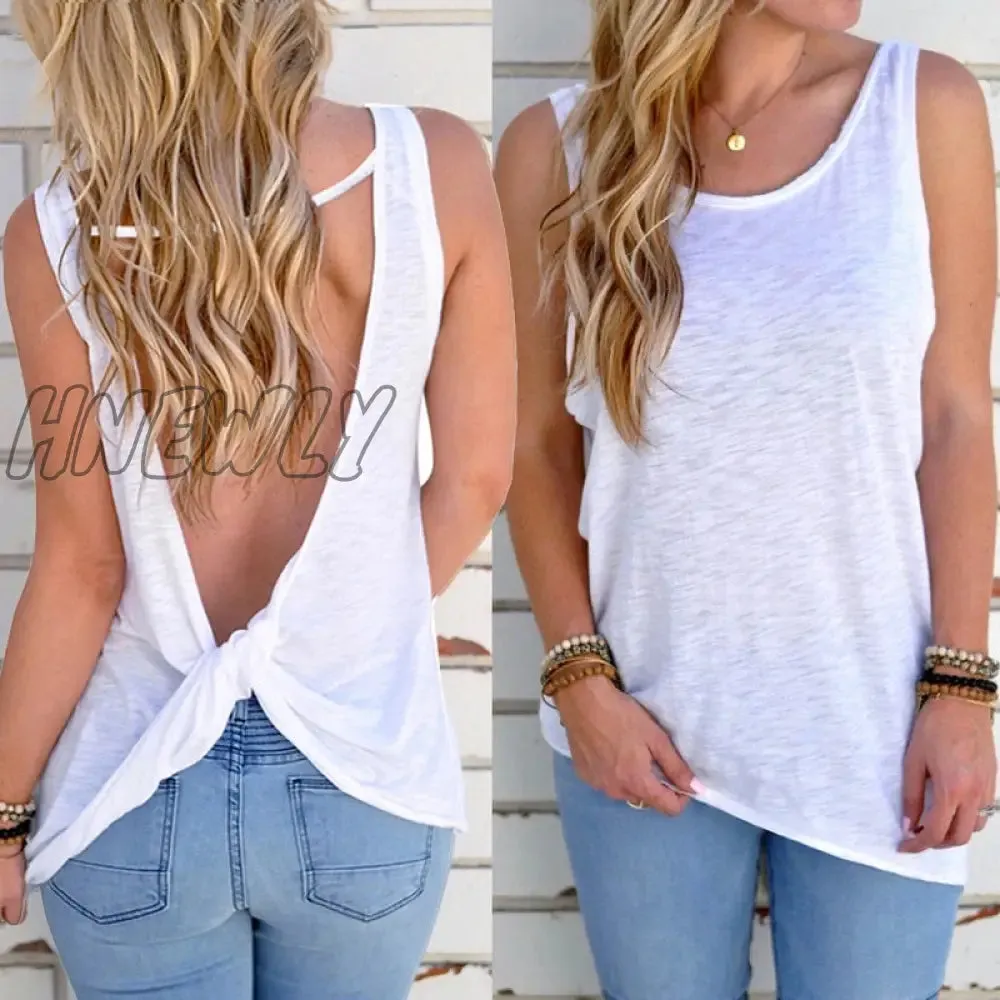 Hnewly Women Sexy Sleeveless Vest Women Sexy Sleeveless Backless Vest Sexy Tops Open Back Knotted Crop A Line shirt