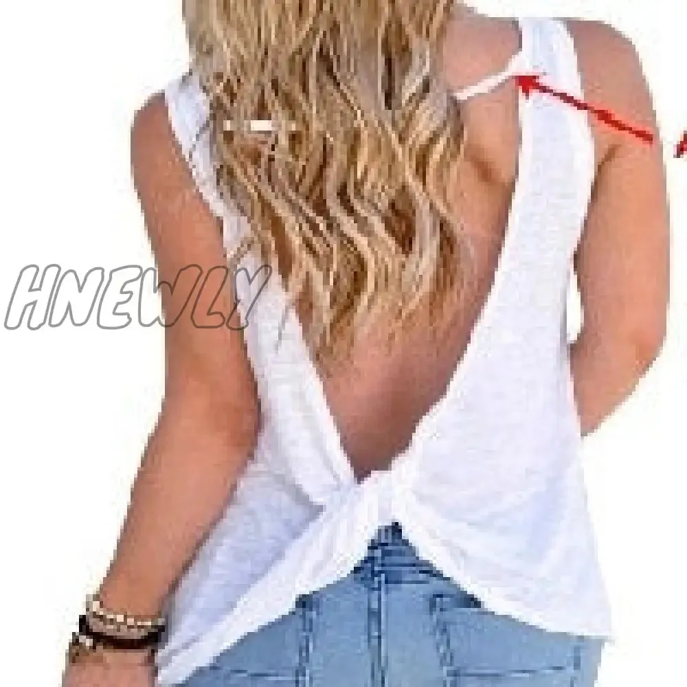 Hnewly Women Sexy Sleeveless Vest Women Sexy Sleeveless Backless Vest Sexy Tops Open Back Knotted Crop A Line shirt