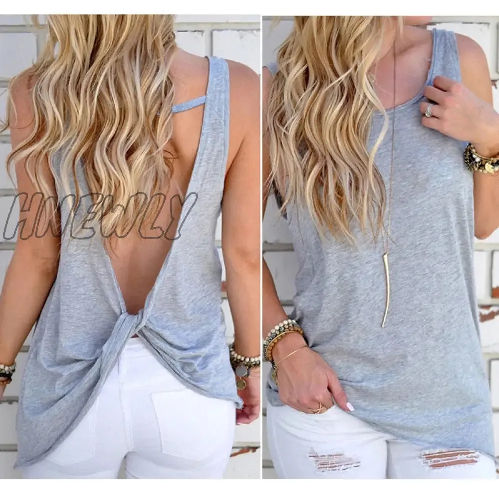 Hnewly Women Sexy Sleeveless Vest Women Sexy Sleeveless Backless Vest Sexy Tops Open Back Knotted Crop A Line shirt