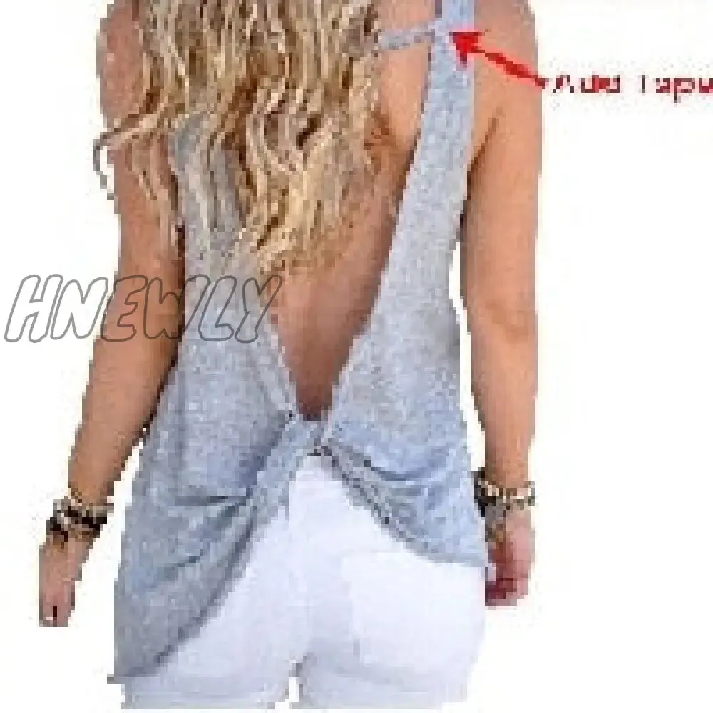 Hnewly Women Sexy Sleeveless Vest Women Sexy Sleeveless Backless Vest Sexy Tops Open Back Knotted Crop A Line shirt