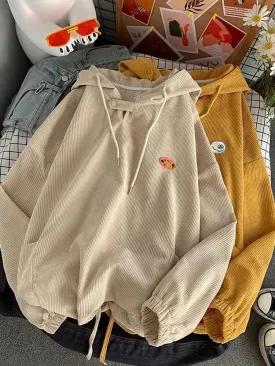 Hoodies Women Corduroy Solid Color Vintage Sweatshirts Spring Autumn Long Sleeve Casual Oversize BF Loose All Match Tops