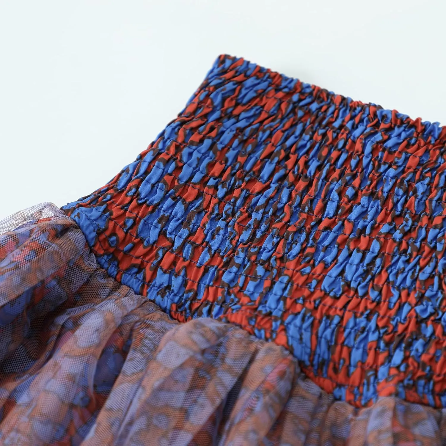 HOXIJIA Women Y2K Floral Print Mini Skirt Cute Bow Tie Front Mesh Sheer Short Skirt Casual Pleated Ruffle Hem Bubble Skirt