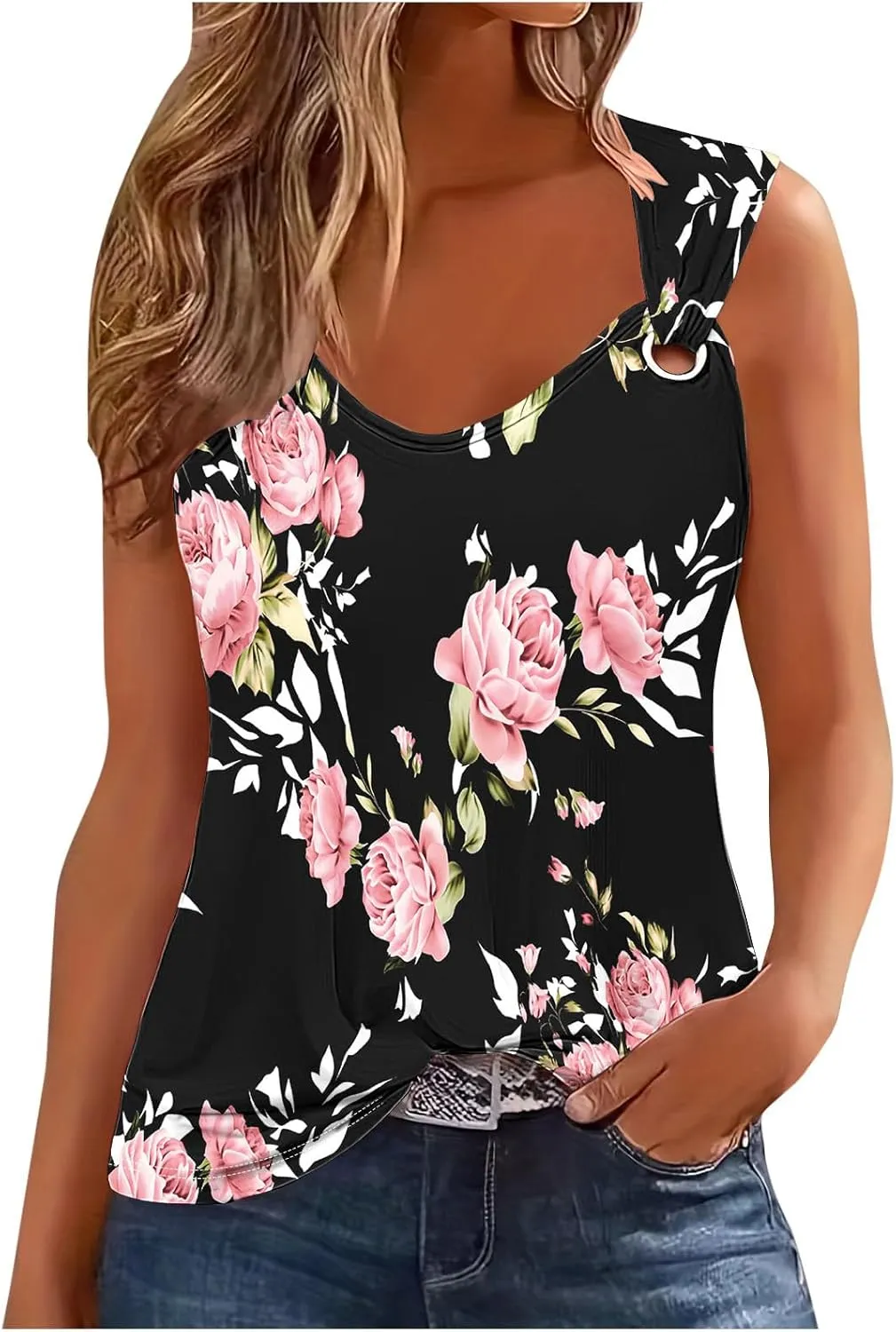 Lastesso Tank Top for Women Loose Fit Trendy 2024 Sleeveless Shirts O Ring Shoulder Spring Summer Casual Beach Tanks Clothes