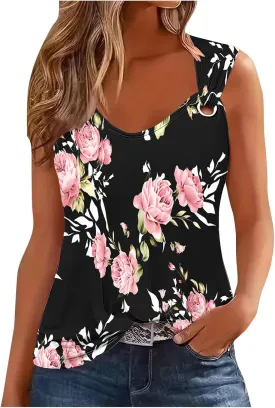 Lastesso Tank Top for Women Loose Fit Trendy 2024 Sleeveless Shirts O Ring Shoulder Spring Summer Casual Beach Tanks Clothes