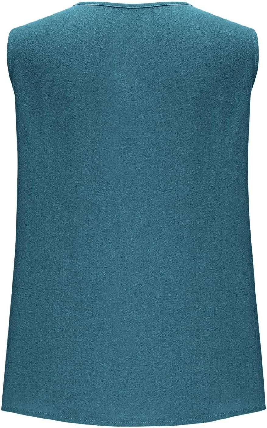 Linen Tops for Women Summer Casual Dressy Clothes Trendy Sleeveless V Neck Button Down Shirt 2025