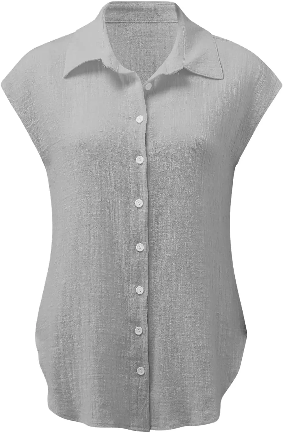 LRMQS Linen Shirts for Women Summer 2024 Button Down Lapel Cap Sleeve Shirt Tops Casual Beach Trendy Cotton Gauze Clothing