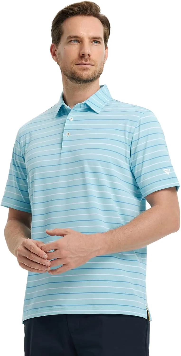 M MAELREG Golf Shirts for Men Short Sleeve Dry Fit Striped Performance Lightweight Moisture Wicking Collared Casual Golf Polo