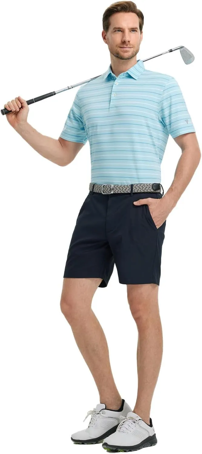 M MAELREG Golf Shirts for Men Short Sleeve Dry Fit Striped Performance Lightweight Moisture Wicking Collared Casual Golf Polo