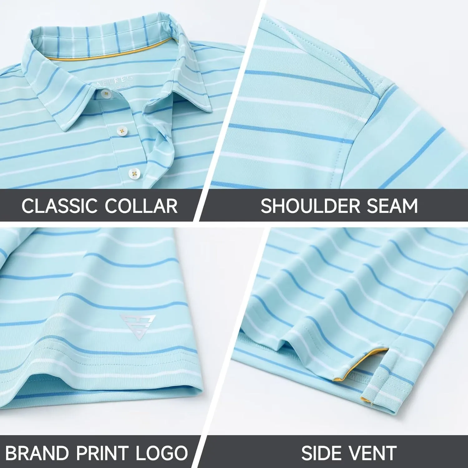 M MAELREG Golf Shirts for Men Short Sleeve Dry Fit Striped Performance Lightweight Moisture Wicking Collared Casual Golf Polo