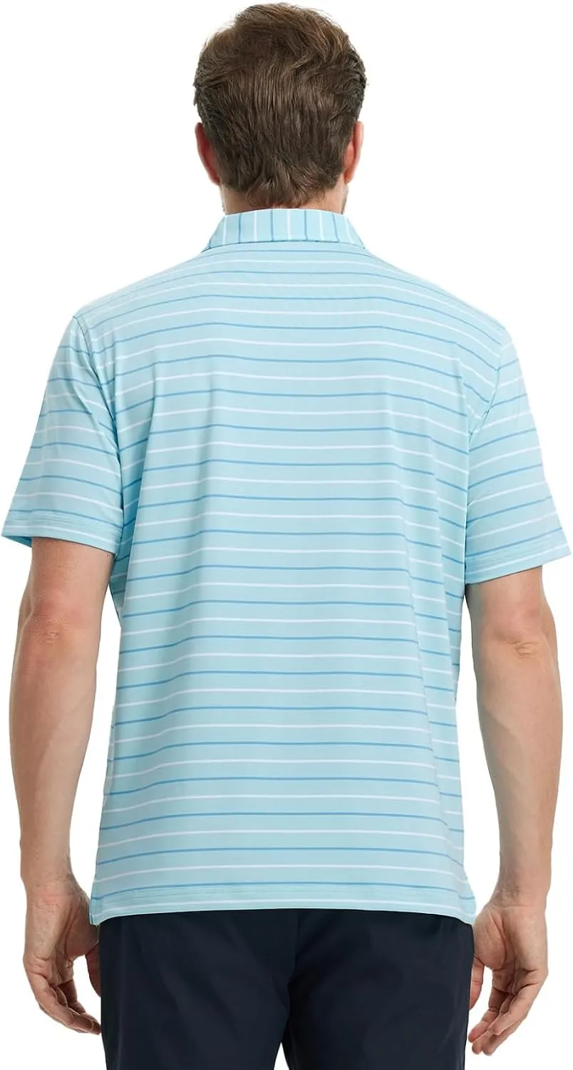 M MAELREG Golf Shirts for Men Short Sleeve Dry Fit Striped Performance Lightweight Moisture Wicking Collared Casual Golf Polo