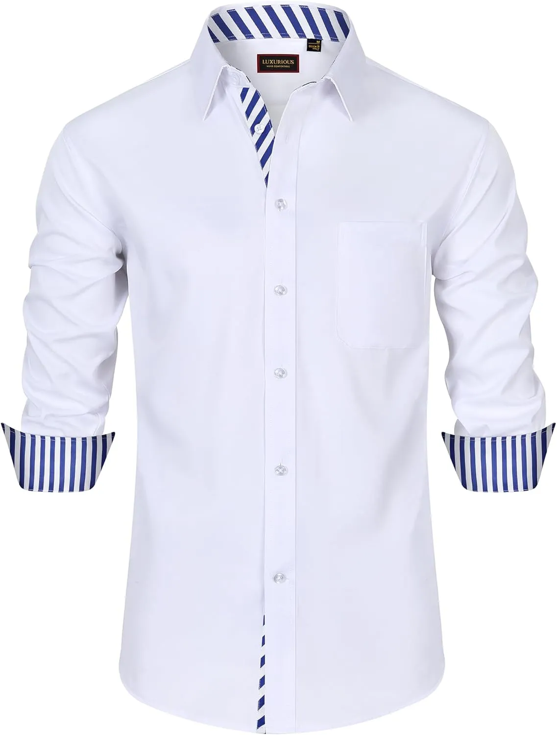 Mens Dress Shirts Long Sleeve Dress Shirts for Men Inner Contrast Button Down Casual Shirts for Men Big and Tall
