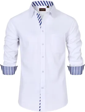 Mens Dress Shirts Long Sleeve Dress Shirts for Men Inner Contrast Button Down Casual Shirts for Men Big and Tall