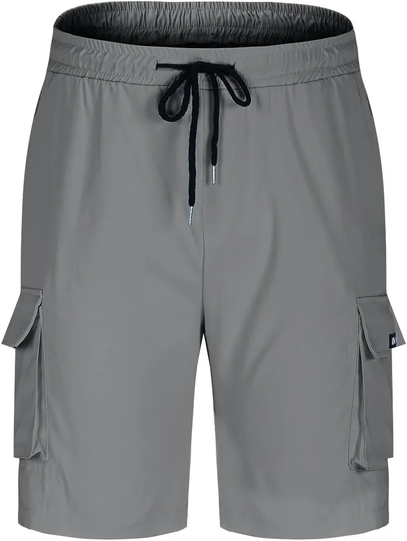 Men's Fashion Athletic Cargo Shorts Elastic Waist Quick-Dry Moisture-Wicking Workout Fitness Hiking Short Pants
