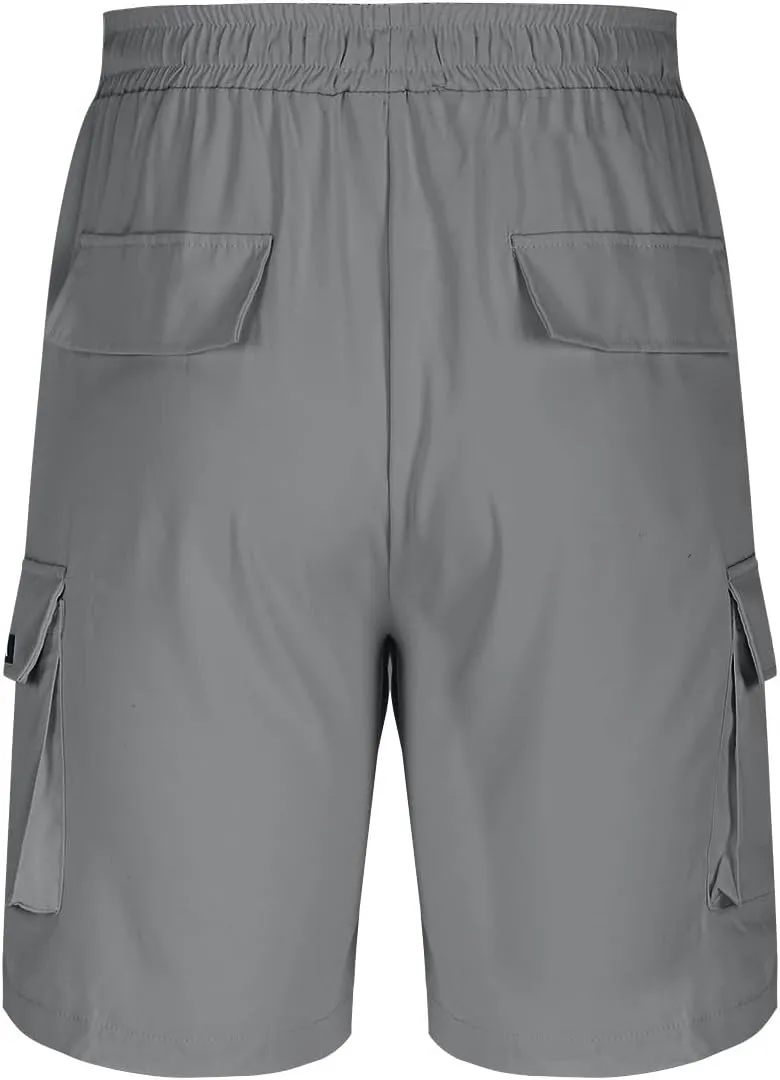 Men's Fashion Athletic Cargo Shorts Elastic Waist Quick-Dry Moisture-Wicking Workout Fitness Hiking Short Pants
