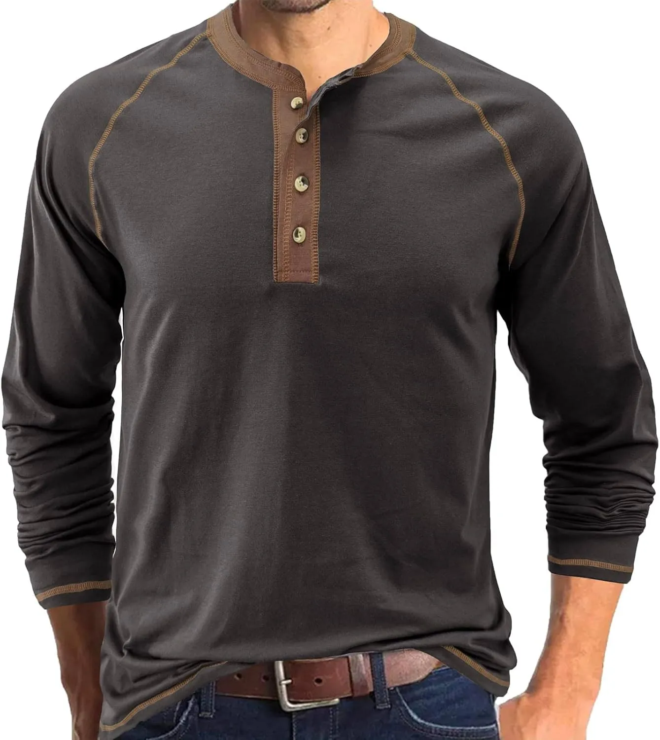 Mens Retro Henley Shirt Long Sleeve Henley T-Shirts for Men Casual Front Placket Spring Summer Business Office Basic Shirt