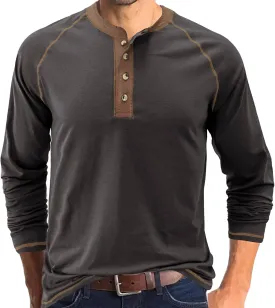 Mens Retro Henley Shirt Long Sleeve Henley T-Shirts for Men Casual Front Placket Spring Summer Business Office Basic Shirt