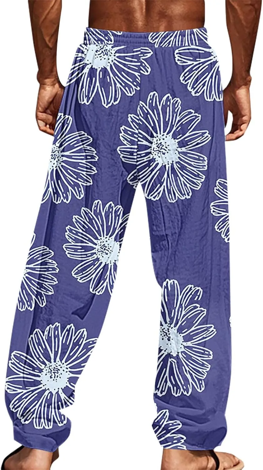 Men's Tropical Coconut Sweatpants Hawaiian Beach Vacation Pants Comfy Lounge Breathable Relaxed Fit Drawstring