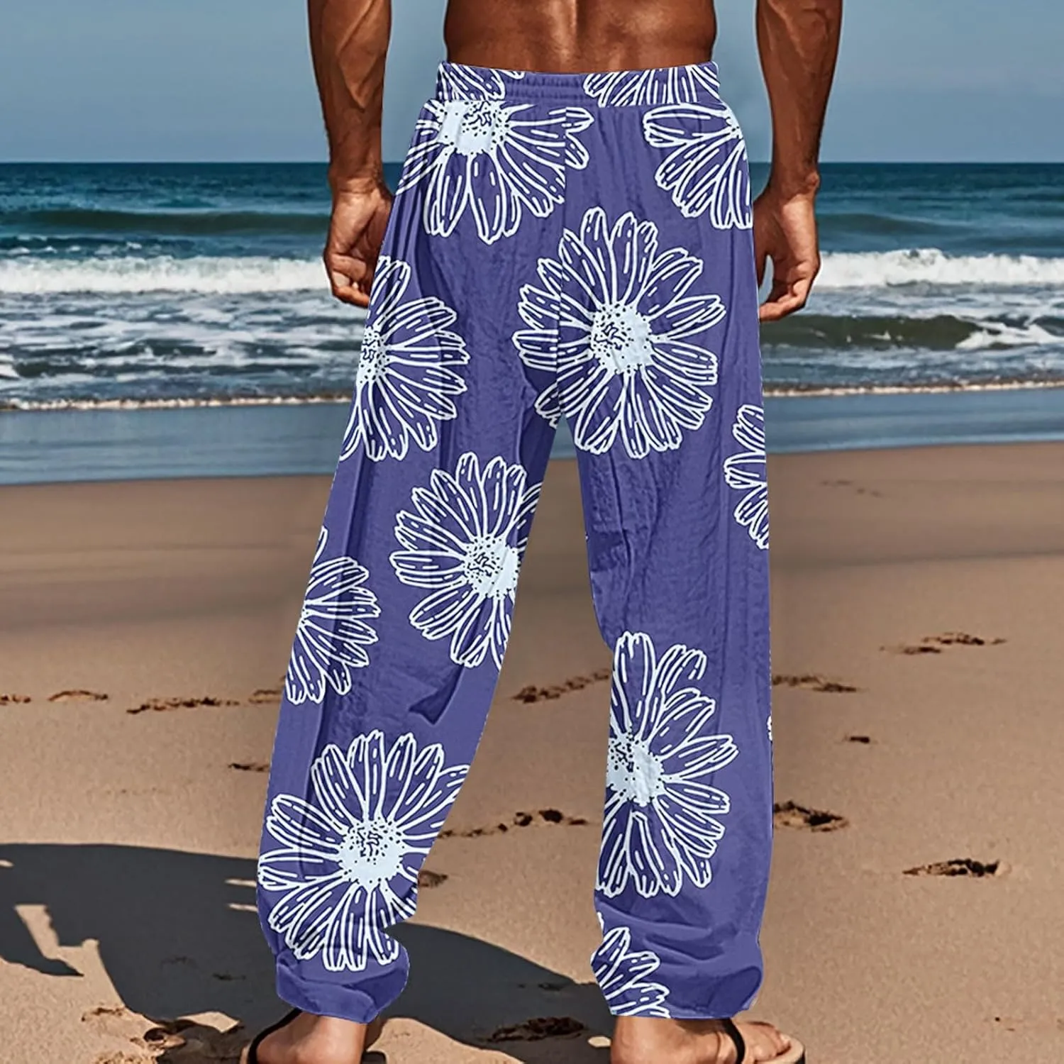 Men's Tropical Coconut Sweatpants Hawaiian Beach Vacation Pants Comfy Lounge Breathable Relaxed Fit Drawstring