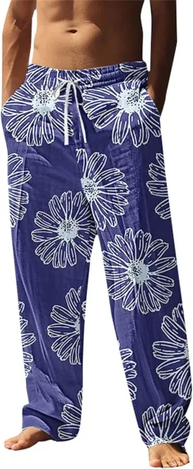 Men's Tropical Coconut Sweatpants Hawaiian Beach Vacation Pants Comfy Lounge Breathable Relaxed Fit Drawstring