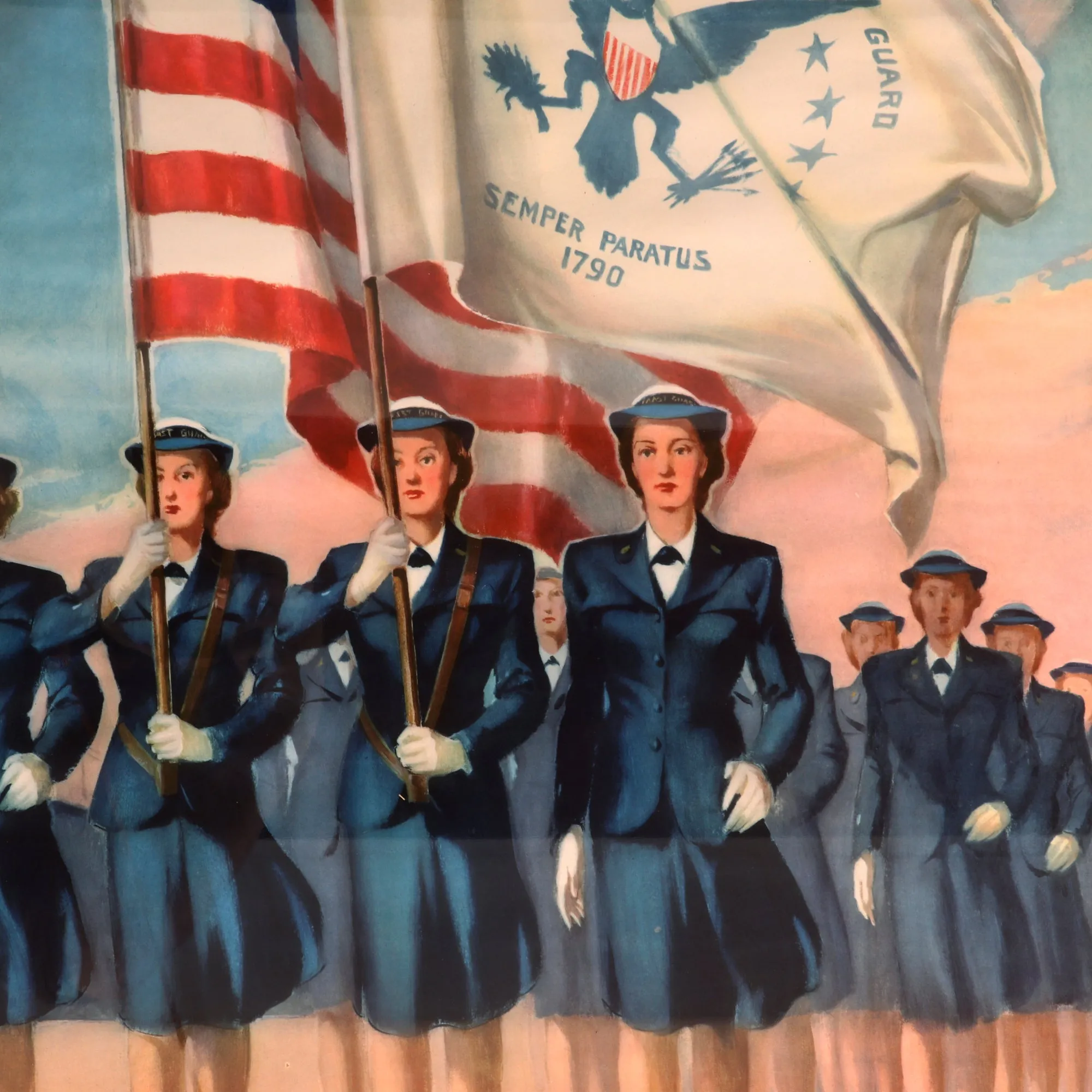 Original U.S. WWII United States Coast Guard (USCG) Women's Reserve SPARS Recruitment Poster - 45” x 31” Framed