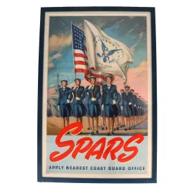 Original U.S. WWII United States Coast Guard (USCG) Women's Reserve SPARS Recruitment Poster - 45” x 31” Framed